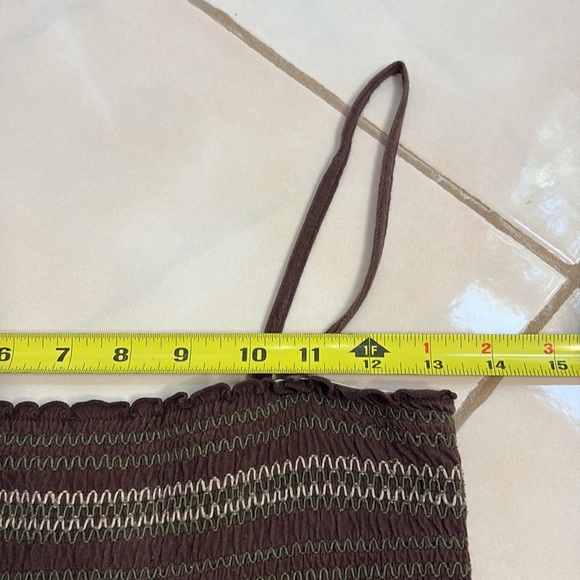 Duck Head Brown and Olive Camisole Top with Elastic Bodice. Small - Picture 7 of 10